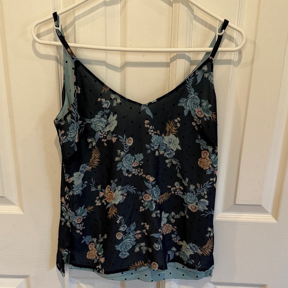White House Black Market Floral Camisole in Black and Blue Reversible!